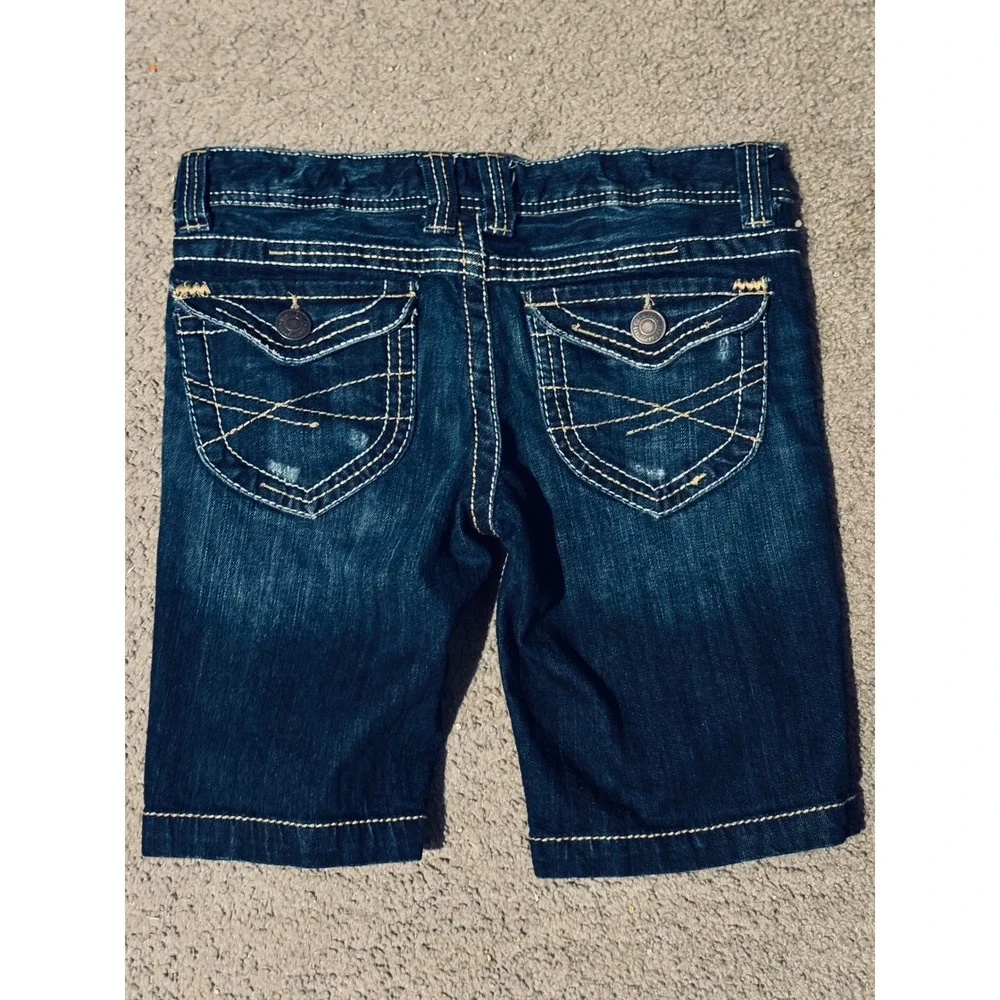 Vintage Y2K Aeropostale Flap Pocket Denim Bermuda Shorts Dark Wash Jorts Sz 5/6 - Picture 2 of 7
